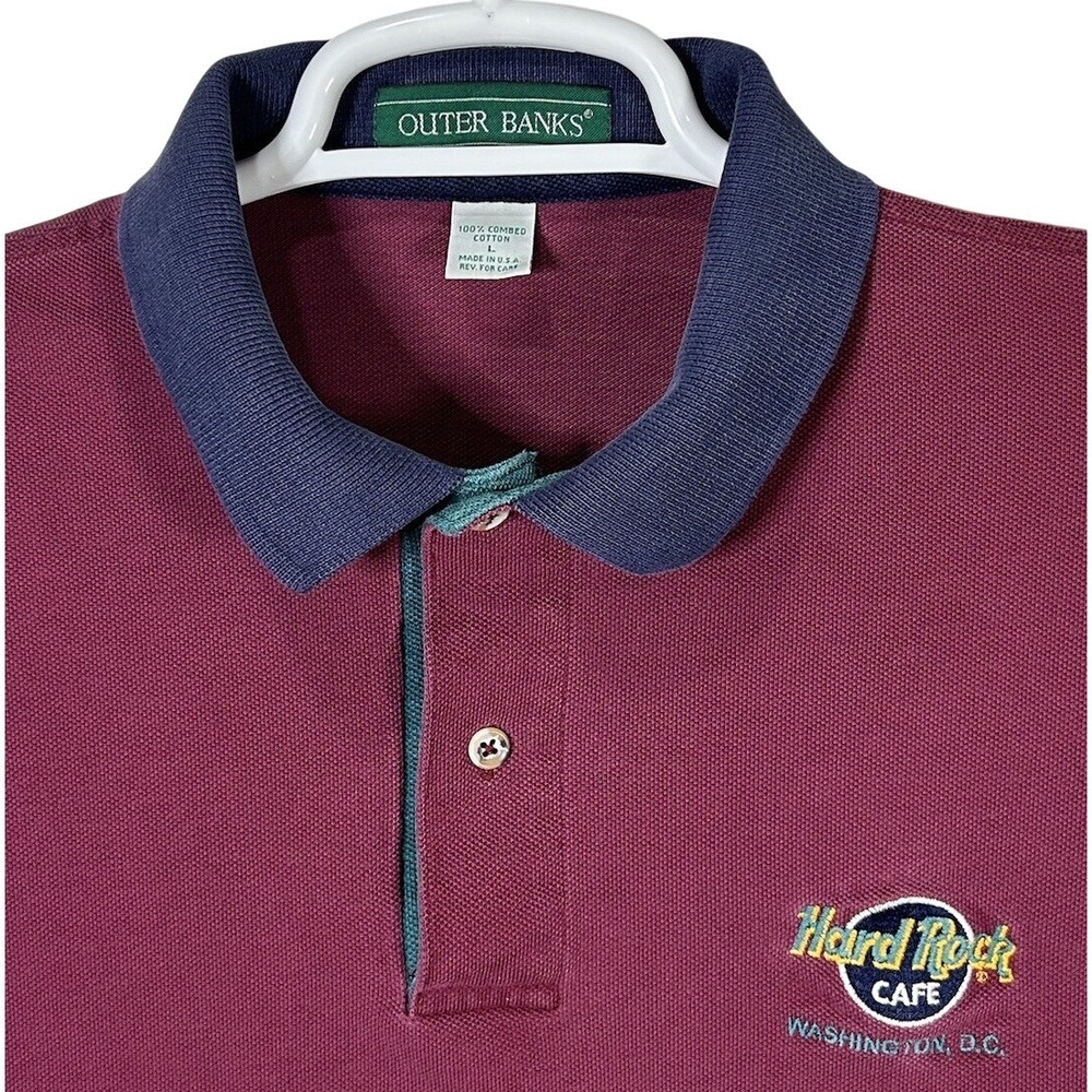 Hard Rock Cafe Short Sleeve Polo Shirt Size Large Maroon‎ Outer Banks USA